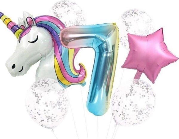 EveFix Unicorn Folyo Balon Doğum Günü Seti 7 Yaş - Image 1