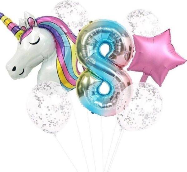 EveFix Unicorn Folyo Balon Doğum Günü Seti 8 Yaş - Image 1