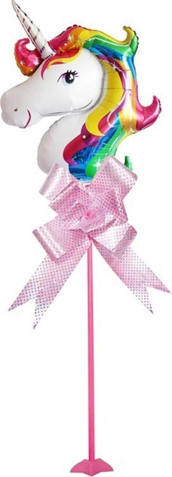 EveFix Unicorn Tlı Parti Masa Süsü Çubuklu Folyo Balon Pembe - Image 1