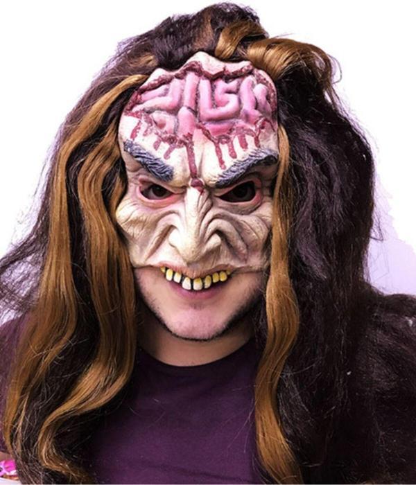 EveFix Uzun Saçlı Yarım Surat Beyin Figürlü Lateks Et Maske - Image 1
