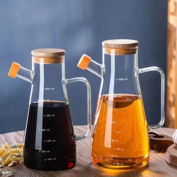 EveFix Üç Parça Sızdırmaz Bambu Kapaklı Borosilikat Cam Yağdanlık Seti 900 Ml - Image 1