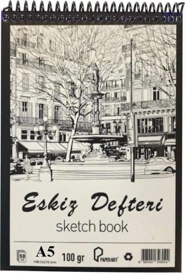Eskiz Defteri A5 Spralli 50 Yaprak 1 Adet 100 gr 148x210 mm Sketch Book Üstten Açılmalı Ezkiz Defteri - Image 1