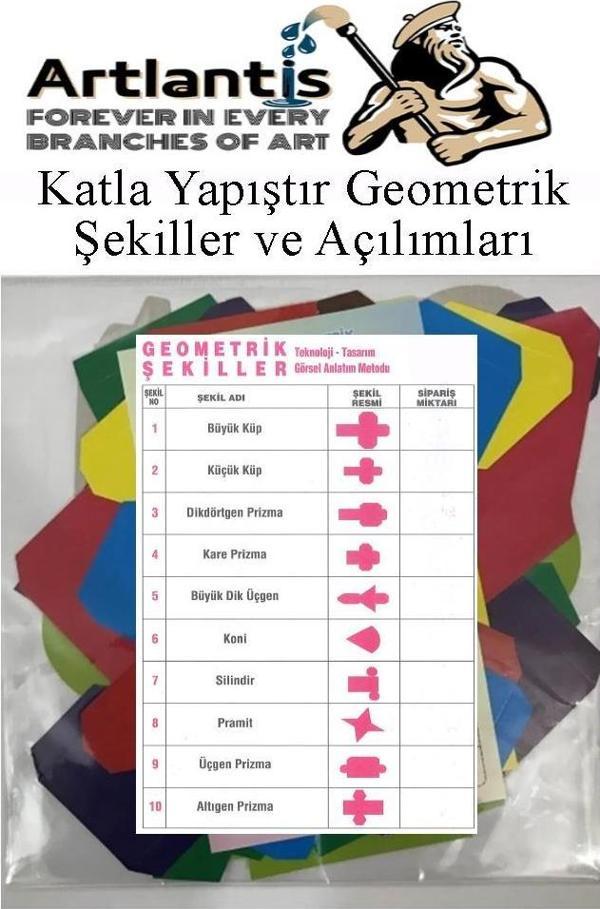 Katla Yapıştır Geometrik Şekiller ve Açılımları Seti 1 Paket Geometrik Cisimler Proje Tasarım Okul Sınıf Materyali - Image 1