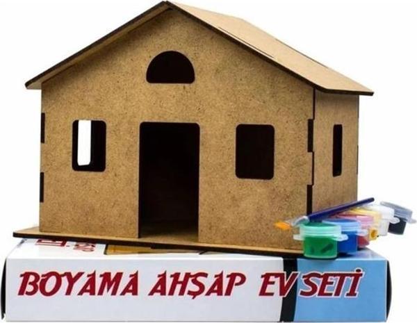Klasik Ev Boyama Seti Ahşap 1 Paket Mdf Ev Maketi Akrilik Boya ve Resim Fırçası - Image 1
