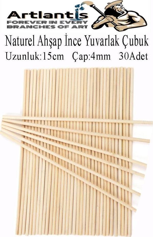Naturel İnce Ahşap Yuvarlak Çubuk 15 cm 30 lu 1 Paket Okul Öncesi Sınıf Tasarım Etkinlik Hobi - Image 1
