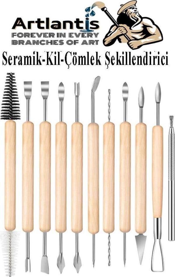 Seramik Kil Çömlek Şekillendirici Ahşap Saplı 11 Parça 1 Paket Seramik Modelaj Oyma ve Temizleme Seti - Image 1