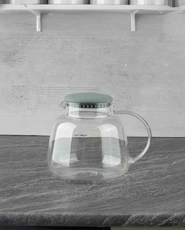 Cam Sürahi - Kulplu Sürahi - 1200 ML - Gri Kapak - Image 1