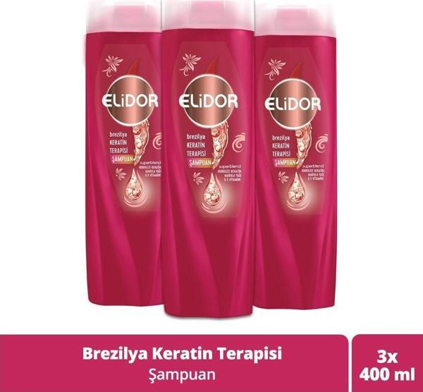 Elidor Brezilya Keratin Saç Şampuanı 400 ml x 3 Adet - Image 1