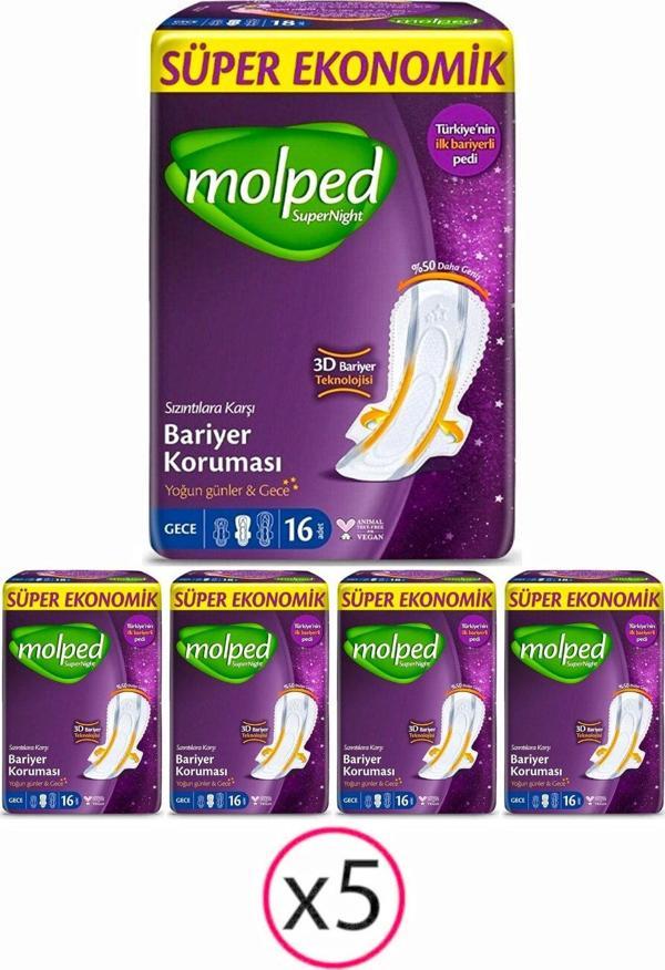 Molped Supernight Gece Hijyenik Ped 16 lı x 5 Adet - Image 1