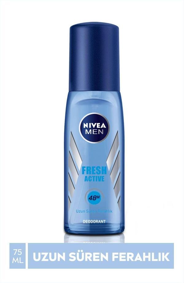 Nivea Men Pump Sprey Fresh Active Erkek Deodorant 75 ml x 3 Adet - Image 1