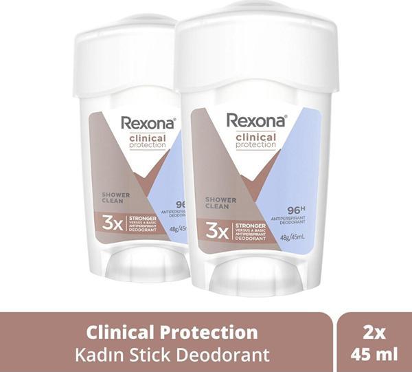 Rexona Clinical Protection Kadın Stick Deodorant Shower 45 ml x 2 Adet - Image 1