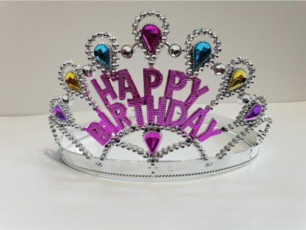 EveFix Gümüş Renk Happy Birthday Yazılı Doğum Günü Tacı 60 Cm - Image 1