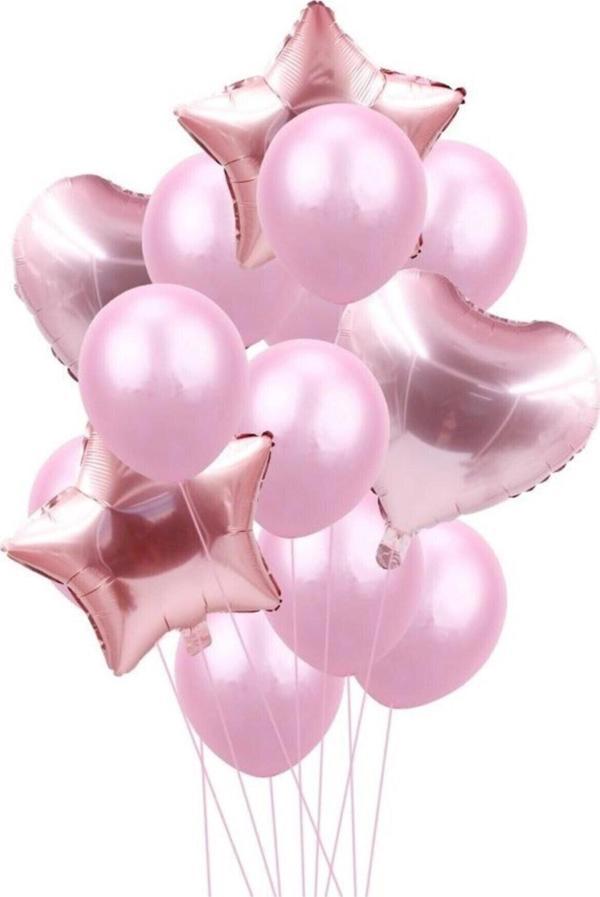 EveFix Pembe Kalp Yıldız Balon Seti - Image 1
