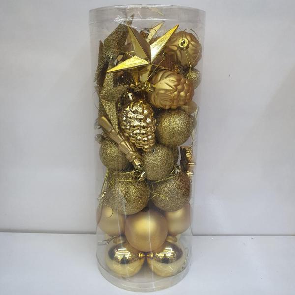 Asılabilir Yılbaşı Yeniyıl Ağacı Süsü Top,Ağaç,Kozalak,Mantar,Yıldız Set ALTIN 44 Parça Christmas Tree Ornaments - Image 1
