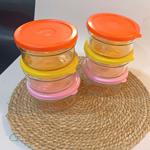 Kahvaltılık Reçellik Çerezlik Renkli Kapaklı Kalın Cam Kase Saklama Kabı 24'lü - Image 1