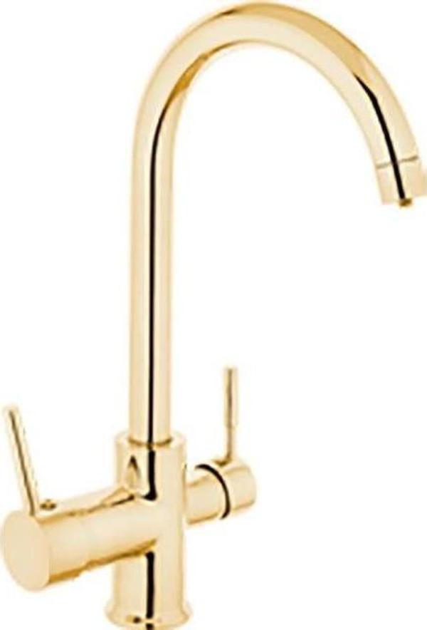 Su Arıtma Cihazı Musluğu CL07 Üç Bağlantılı Baston Borulu Gold Musluk - Image 1