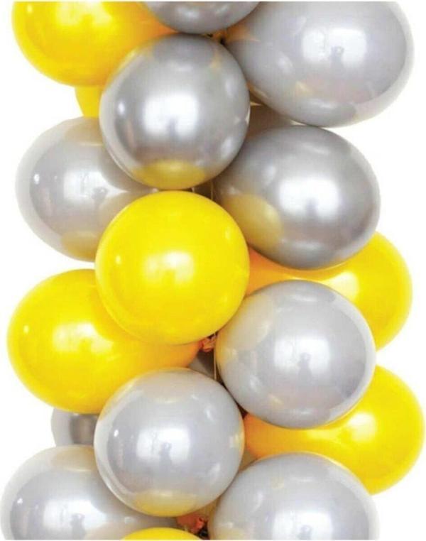 EveFix 100 Adet Metalik Kaliteli (Sarı - Gümüş Gri Karışık) Uçan Balon - Image 1
