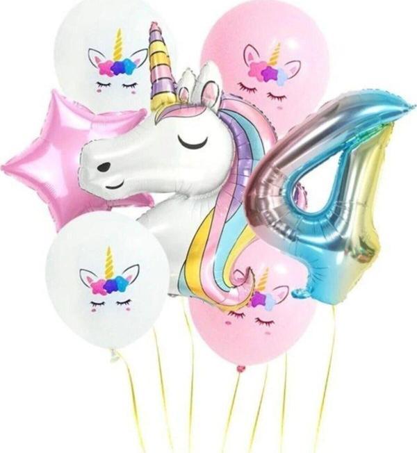 EveFix Gökkuşağı Rakam Unicorn Folyo Balon Seti 4 Yaş - Image 1