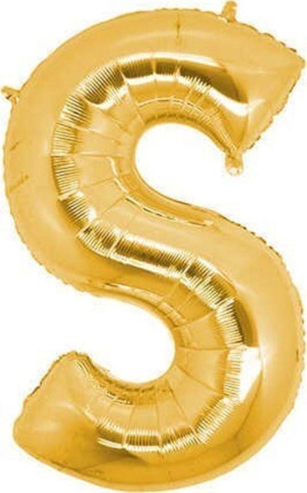 EveFix Gold Renk Folyo Balon S Harfli Helyum Balon 100 Cm Dev Boy - Image 1