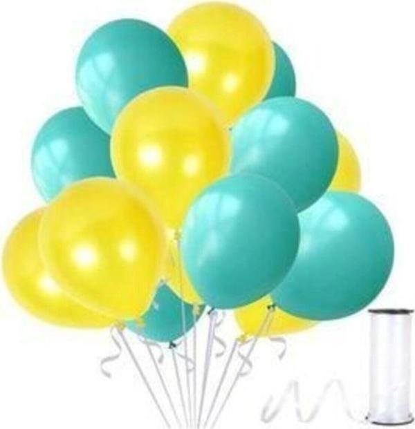 EveFix 50 Adet Mint Su Yeşili-Sarı Metalik Sedefli Balon - Image 1