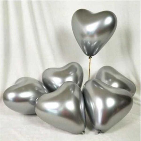 EveFix Krom Metalik Gümüş Kalp Balon 5'Li Paket - Image 1