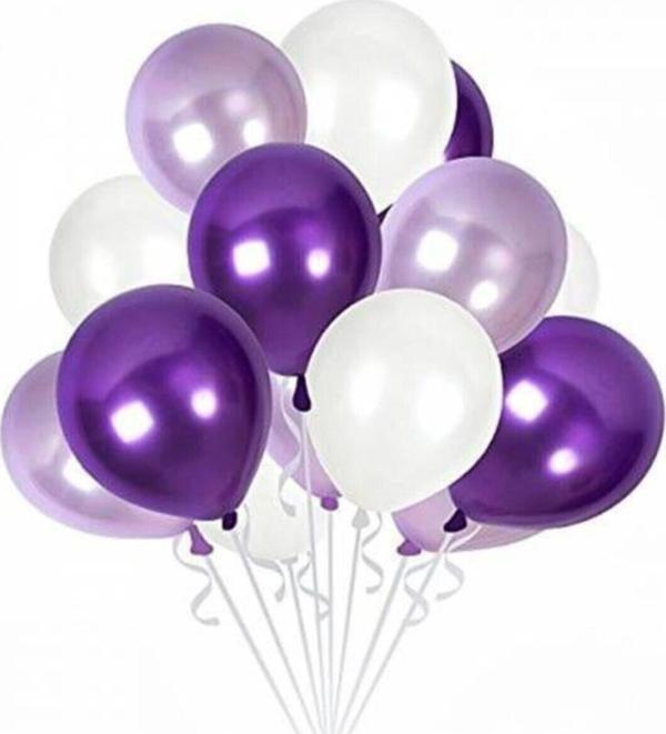 EveFix 60 Adet Metalik Sedefli Kaliteli Balon - 20 Beyaz 20 Lila 20 Mor - Image 1