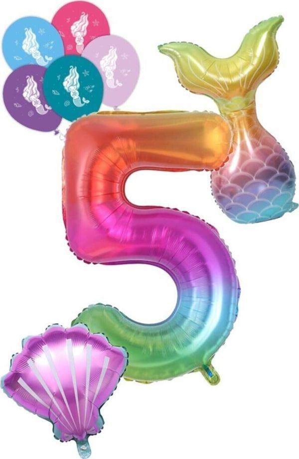 EveFix Rakam Gökkuşağı Deniz Kızı Folyo Balon Seti - Image 1