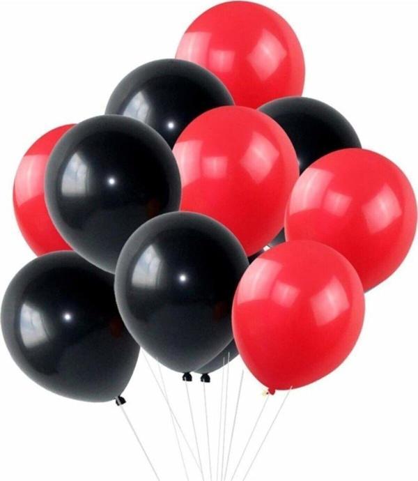 EveFix Balon Metalik Sedefli Balon 25 Kırmızı 25 Siyah Karışık 50 Adet - Image 1