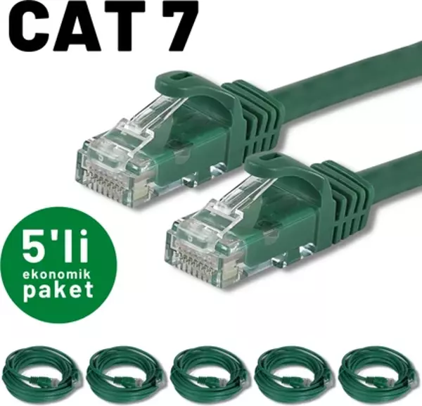 IRENIS 5 adet 1 metre CAT7 Kablo Ethernet Network İnternet LAN Kablosu  - Image 1