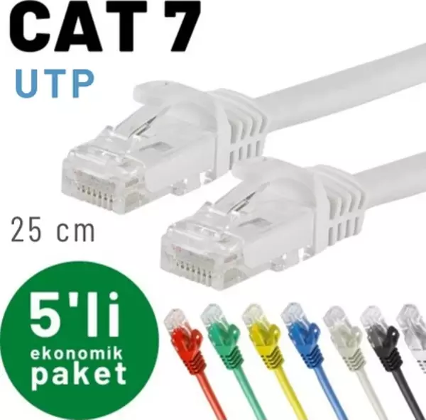 IRENIS 5 adet 25 cm CAT7 Kablo Ethernet Network İnternet LAN Kablosu  - Image 1