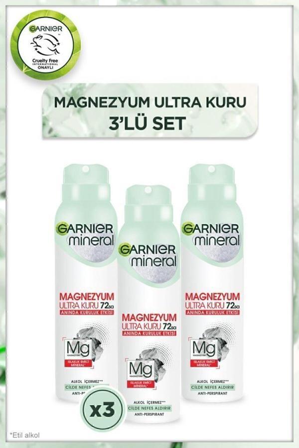 Garnier 3'Lü Mineral Magnezyum Ultra Kuru Sprey Kadın Deodorant Seti - Image 1