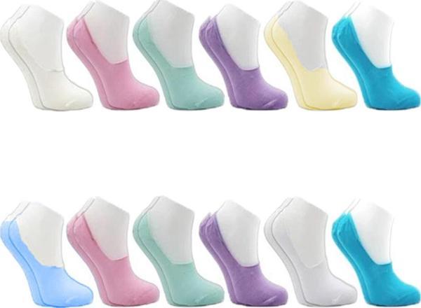 12 li Kadın Ekonomik Kısa Babet Çorap Pamuklu Asorti Karışık Renk - Image 1