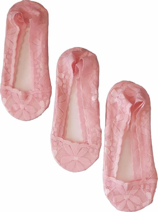 3lü Kadın Dantel Babet Pamuklu Çorap Çarık Renkli - Image 1