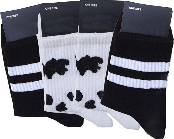 4lü Unisex İnek Desenli Kısa Konç Çorap Siyah-Beyaz Tenis Spor - Image 1