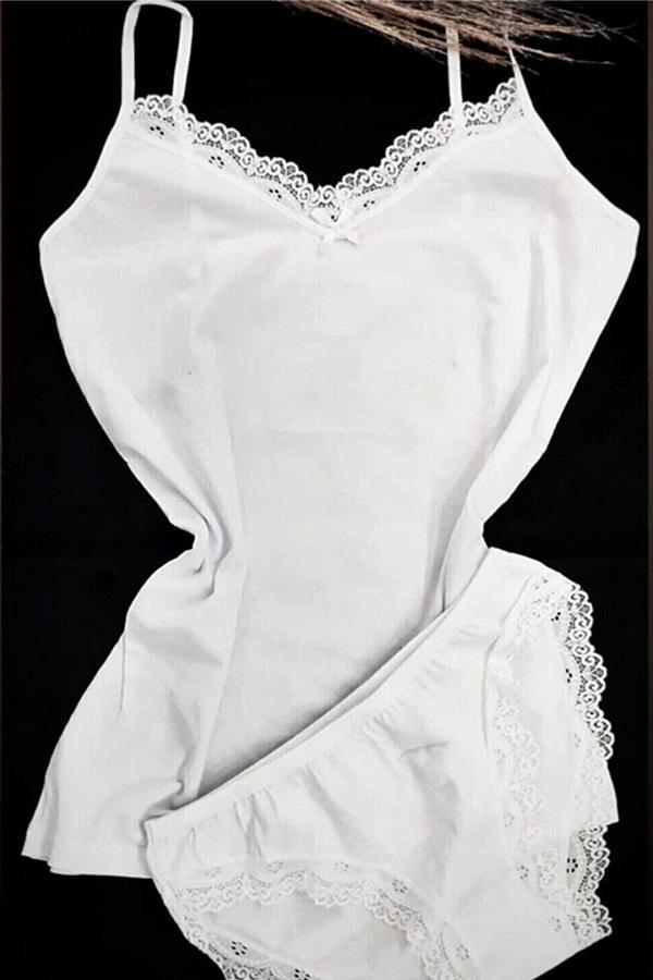 Kadın İp Askılı Dantel Detaylı Atlet Bikini Takım Pamuklı Esnek - Image 1