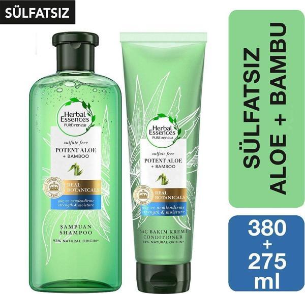 Herbal Essences Sülfatsız Güç Ve Nem Aloe + Bambu  Şampuan 380 Ml + Saç Bakım Kremi 275 Ml - Image 1