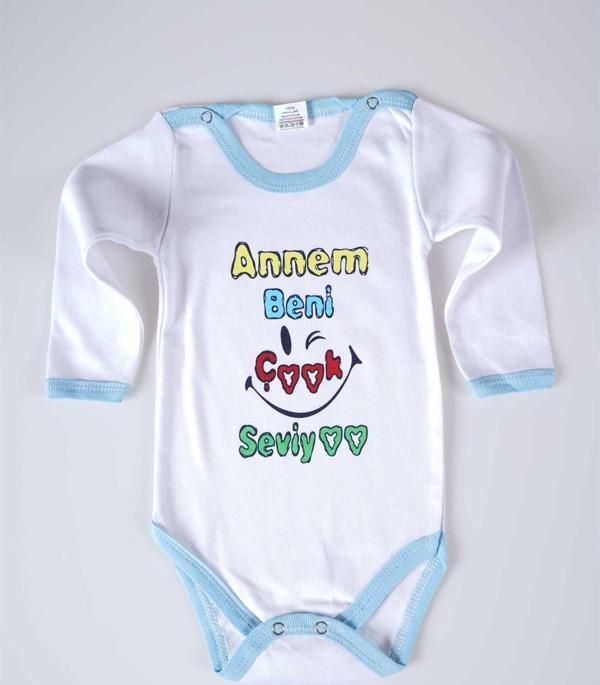 YENİ SEZON ANNEM BENİ ÇOK SEVİYO YAZILI BEBEK ÇOCUK UZUN KOL PAMUK BADY ZIBIN - Image 1