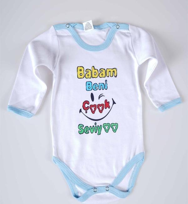 YENİ SEZON BABAM BENİ ÇOK SEVİYO YAZILI BEBEK ÇOCUK UZUN KOL PAMUK BADY ZIBIN - Image 1