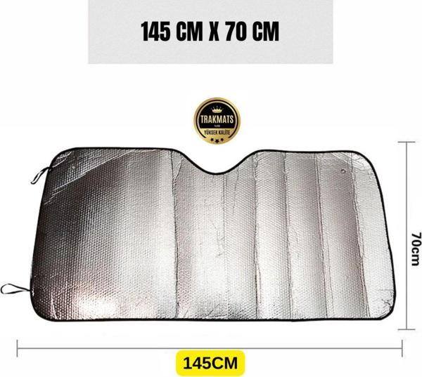 Tarkmats Ön Cam Oto Güneşlik Gölgelik Standart Boy Vantuzlu Gümüş Nikel Balonlu 145Cm X 70Cm - Image 1