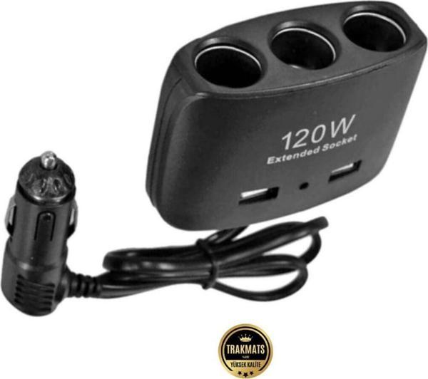 Tarkmats Çakmak Çoğaltıcı Kablolu Soket 3'Lü + 2 Usb Giriş 120W 12V/24V Elektrikli Ürünler Vb. Şarj Soket - Image 1