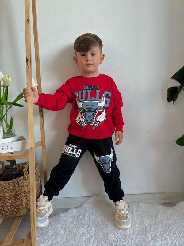 ERKEK ÇOCUK SIRT DETAYLI BİSİKLET YAKA PAMUK EŞOFMAN TAKIMI - Image 1