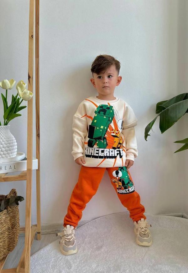 ERKEK ÇOCUK MİNECRAFT MODELLİ 3İPLİK ŞARDONLU EŞOFMAN TAKIMI - Image 1