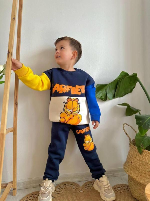ERKEK ÇOCUK GARFIELD MODELLİ 3İPLİK ŞARDONLU EŞOFMAN TAKIMI - Image 1