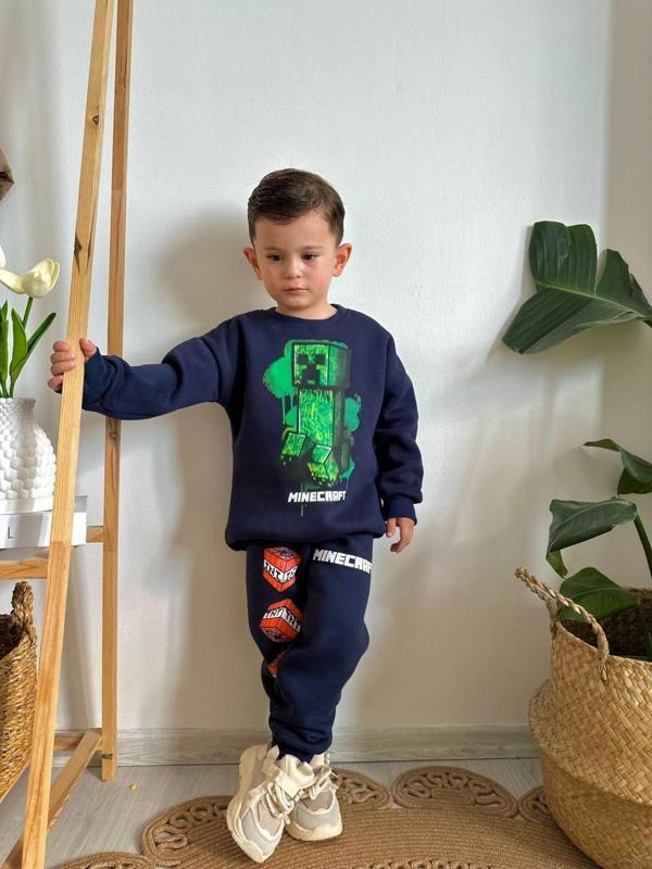ERKEK ÇOCUK MİNECRAFT MODELLİ 3İPLİK  ŞARDONLU EŞOFMAN TAKIMI - Image 1