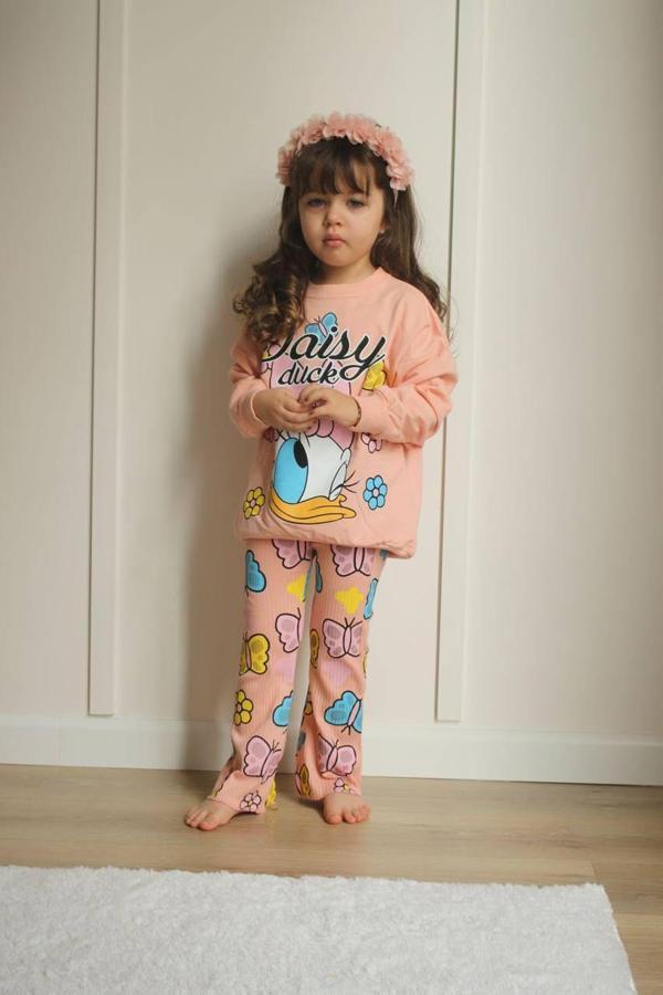 KIZ ÇOCUK 2 İPLİK MİNNİE VE DUFFY DUCK DESENLİ İSPANYOL PAÇA TAKIM - Image 1