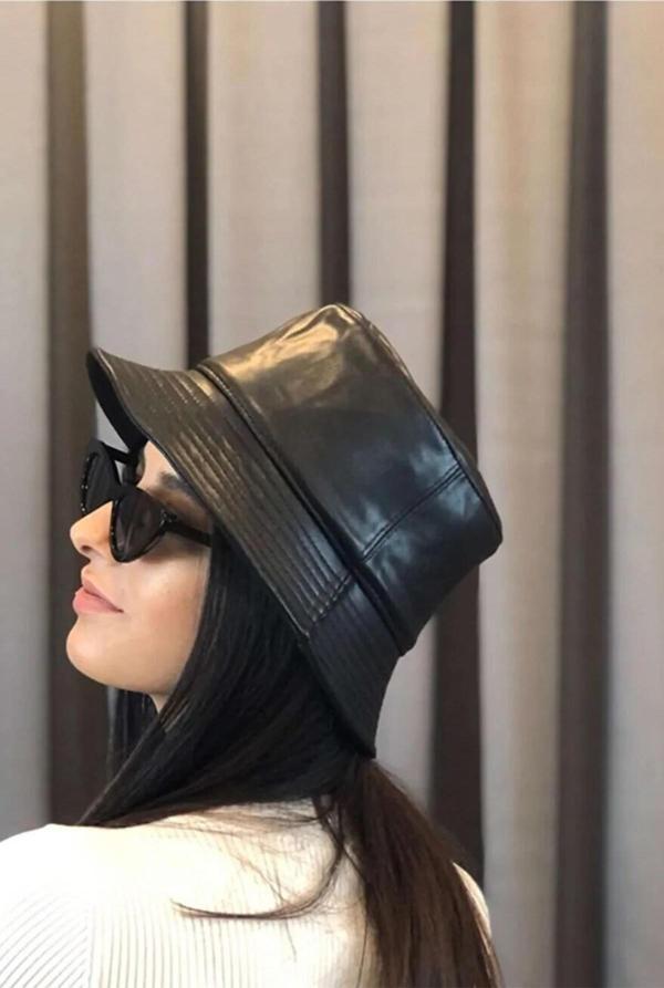 KADIN SUNİ DERİ BUCKET FÖTR ŞAPKA - Image 1