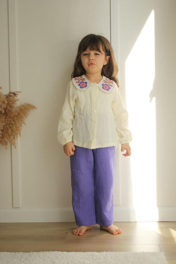KIZ ÇOCUK MUSLİN KUMAŞ PANTOLON İKİLİ TAKIM - Image 1
