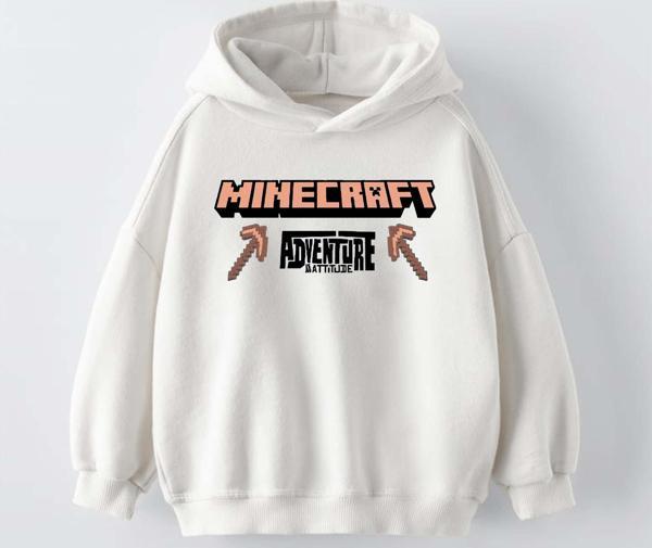 ERKEK ÇOCUK MINECRAFT MODELLİ KOL MANŞETLİ PAMUK KAPŞONLU SWEAT - Image 1