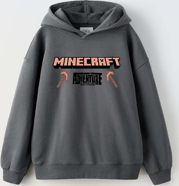 ERKEK ÇOCUK MINECRAFT MODELLİ KOL MANŞETLİ PAMUK KAPŞONLU SWEAT - Image 1