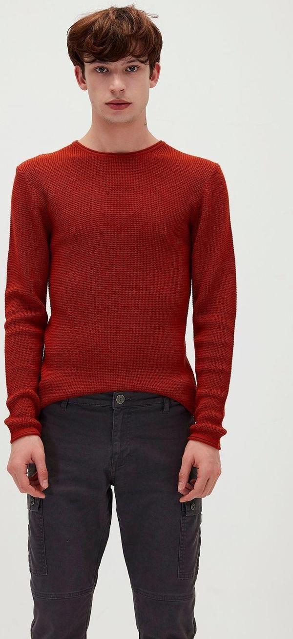 Bad Bear Dapple Knit Kiremit Kırmızı Bisiklet Yaka Erkek Triko Kazak - Image 1